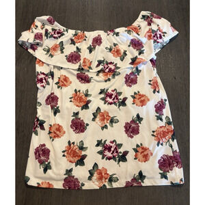 Say Anything Women's Floral Stretchy Ruffle Blouse Top Size XL
